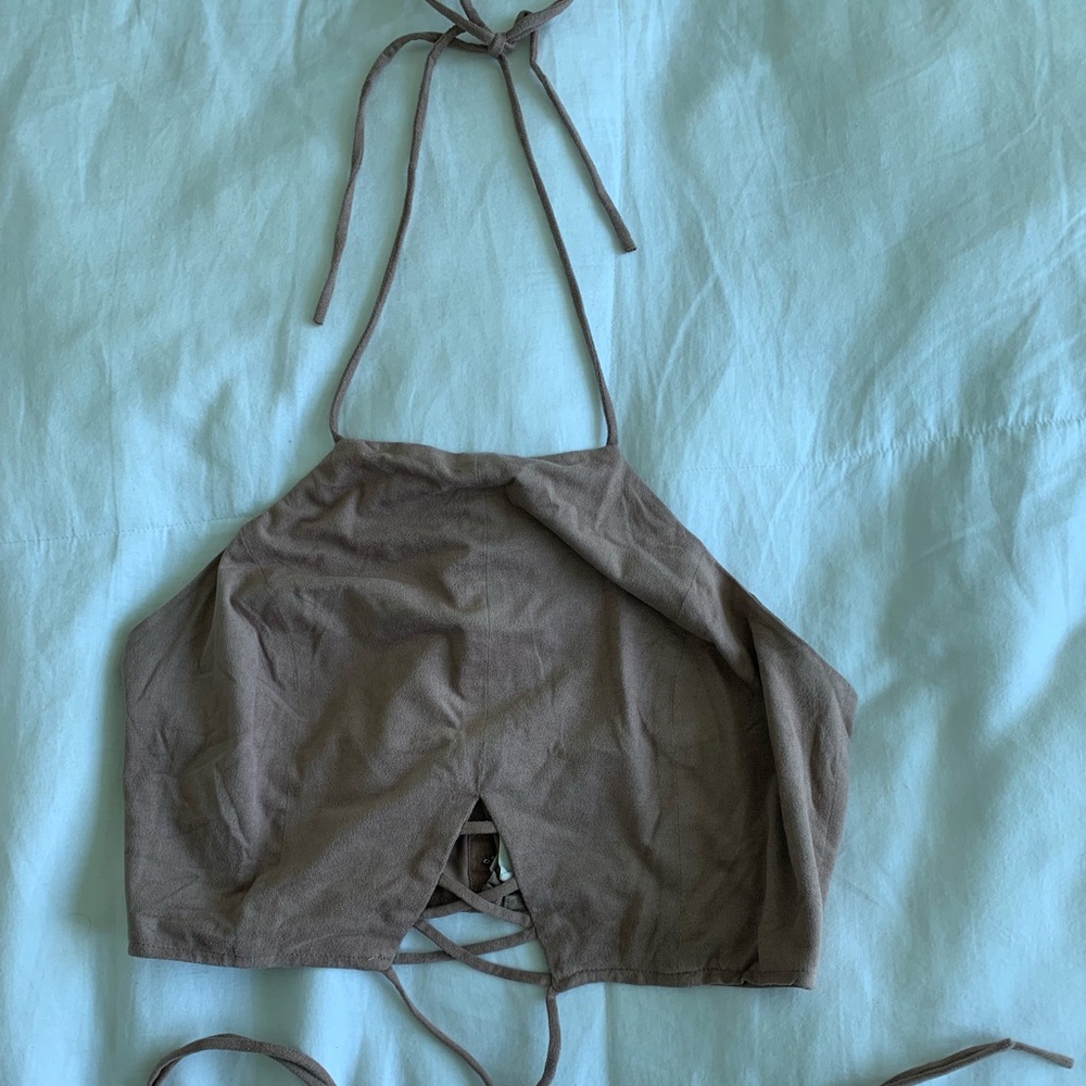 Suede tie wrap top